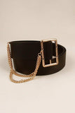 PU Leather Wide Belt with Chain - Trendsi - Flyclothing LLC