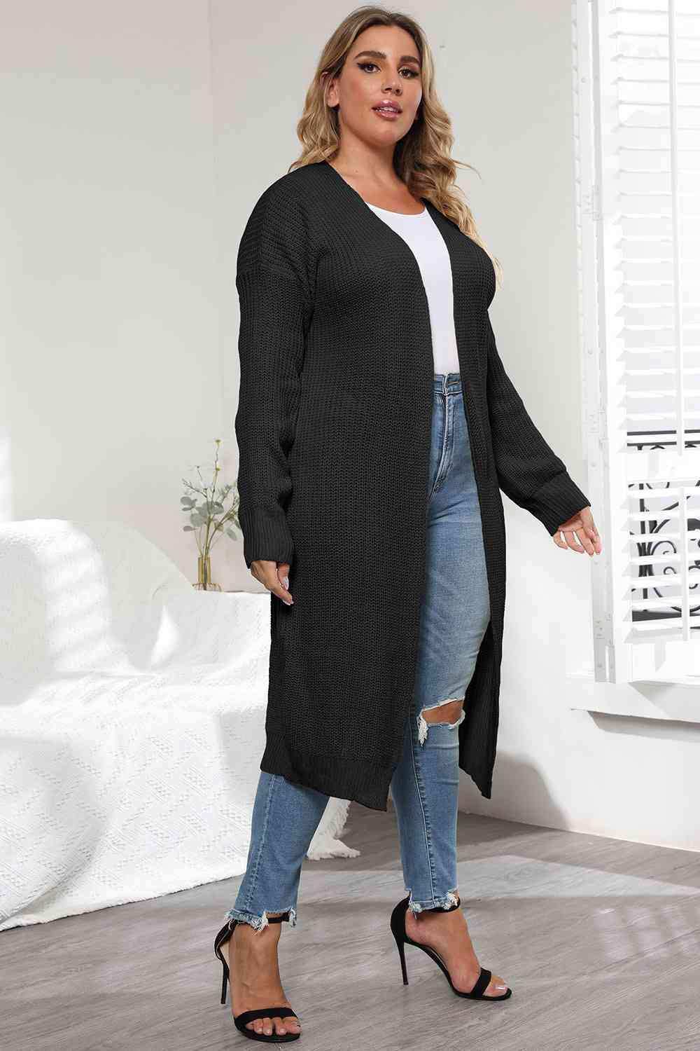 Plus Size Open Front Long Sleeve Cardigan - Trendsi - Flyclothing LLC