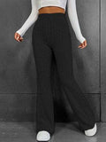 Ribbed High Waist Bootcut Pants - Trendsi - Flyclothing LLC