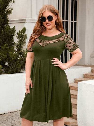 Plus Size Ruched Round Neck Short Sleeve Dress - Trendsi - Flyclothing LLC