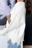 Tiger Sequin Raw Hem Dropped Shoulder Sweater - Trendsi - Flyclothing LLC