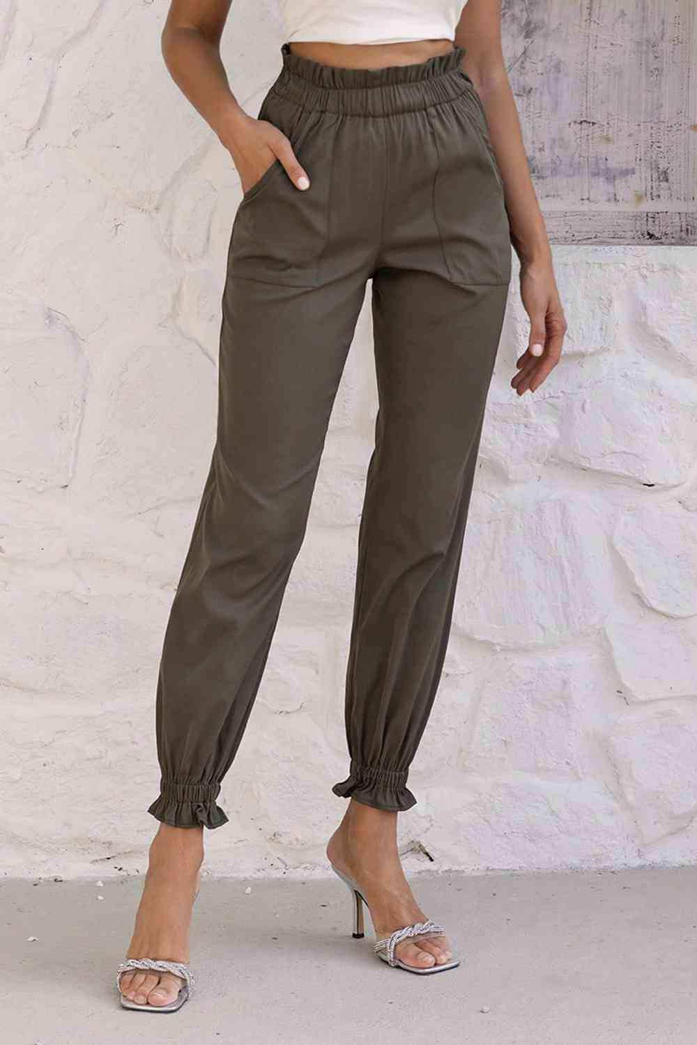Paperbag Waist Pants with Pockets - Trendsi - Flyclothing LLC