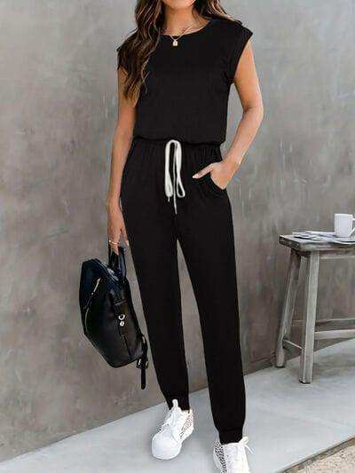 Drawstring Round Neck Sleeveless Jumpsuit - Trendsi - Flyclothing LLC