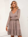 V-Neck Long Sleeve Tiered Dress - Trendsi - Flyclothing LLC