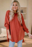 Contrast Texture Round Neck Long Sleeve Blouse - Trendsi - Flyclothing LLC