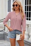 Eyelet Notched Knit Jacquard Top - Trendsi - Flyclothing LLC