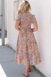 Floral Flounce Sleeve Round Neck Midi Dress - Trendsi - Flyclothing LLC