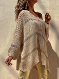 Openwork V-Neck Long Sleeve Sweater - Trendsi - Flyclothing LLC