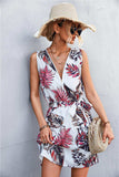 Printed Zip Detail Belted Sleeveless Dress - Trendsi - Flyclothing LLC