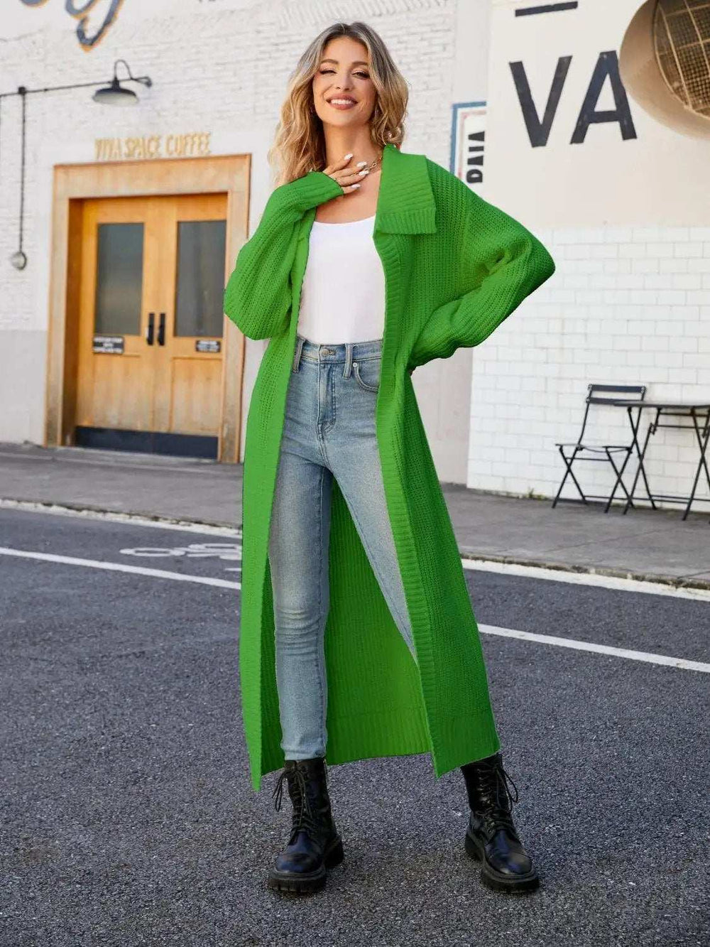 Full Size Collared Open Front Duster Cardigan - Trendsi - Flyclothing LLC