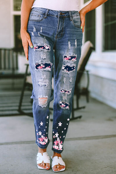 Flower Distressed Jeans with Pockets – Flyclothing LLC