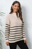 Mock Neck Long Sleeve Zip-Up Sweater - Trendsi - Flyclothing LLC