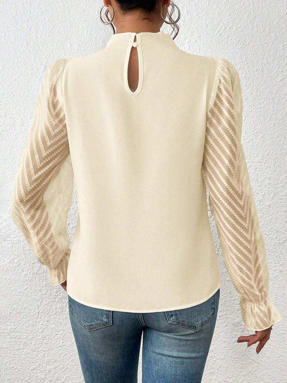 Mock Neck Flounce Sleeve Blouse - Trendsi - Flyclothing LLC