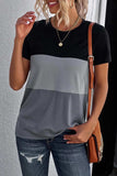 Color Block Side Slit Round Neck T-Shirt - Trendsi - Flyclothing LLC
