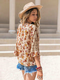 Floral V-Neck Spliced Lace Blouse - Trendsi - Flyclothing LLC