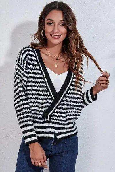 Striped V-Neck Knit Top - Trendsi - Flyclothing LLC