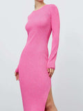 Round Neck Slit Sweater Dress - Trendsi - Flyclothing LLC