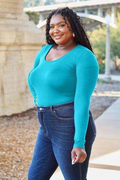 Basic Bae Full Size Round Neck Long Sleeve Bodysuit - Trendsi - Flyclothing LLC