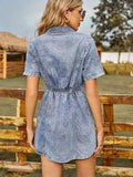 Button Up Short Sleeve Mini Denim Dress - Trendsi - Flyclothing LLC