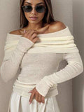 Off-Shoulder Long Sleeve Sweater - Trendsi - Flyclothing LLC