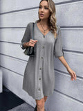 Button Down V-Neck Mini Dress - Trendsi - Flyclothing LLC