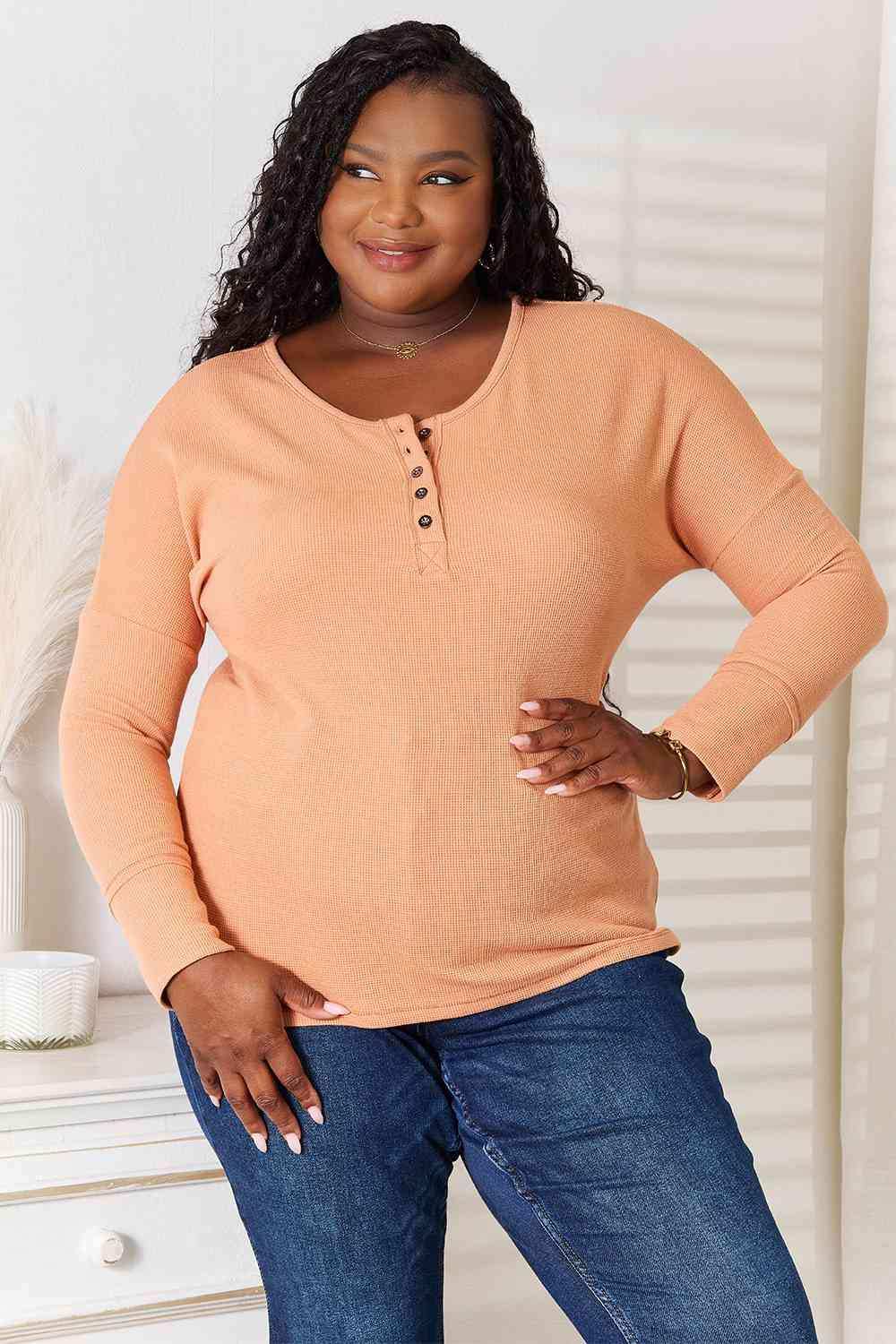 Basic Bae Half Button Long Sleeve Top - Trendsi - Flyclothing LLC