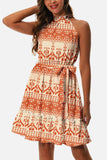 Printed Tie Waist Frill Trim Dress - Trendsi - Flyclothing LLC