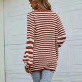 Striped Button Down Long Sleeve Cardigan - Trendsi - Flyclothing LLC