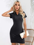 Johnny Collar Short Sleeve Bodycon Dress - Trendsi - Flyclothing LLC