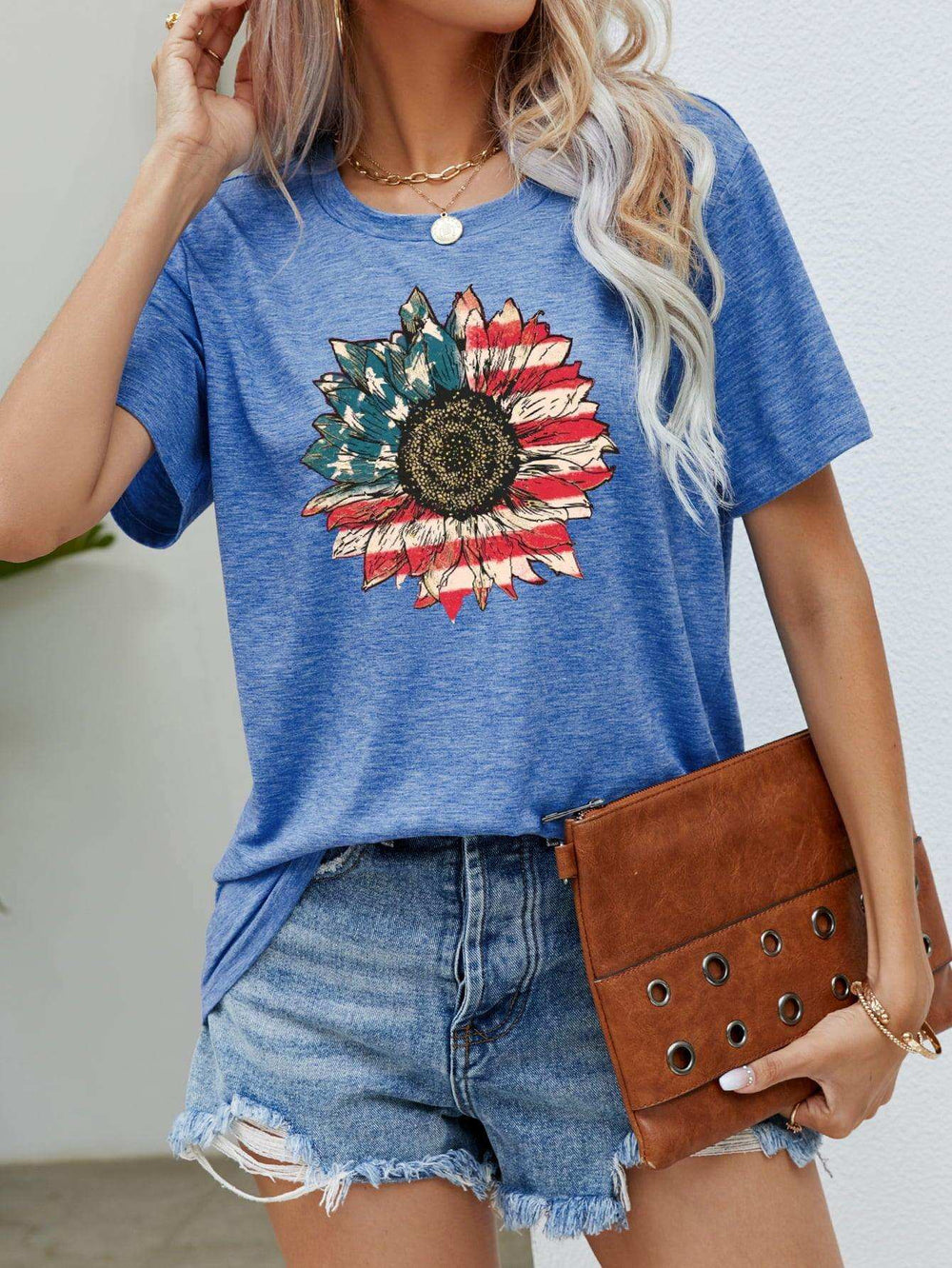 US Flag Flower Graphic Tee - Trendsi - Flyclothing LLC