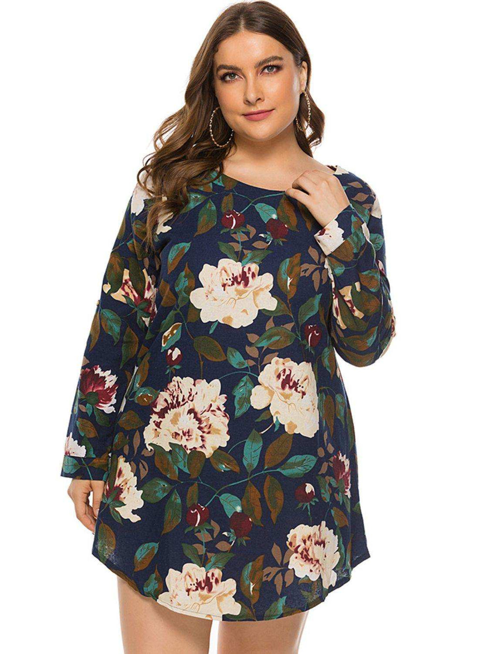 Full Size Floral Long Sleeve Mini Dress - Trendsi - Flyclothing LLC