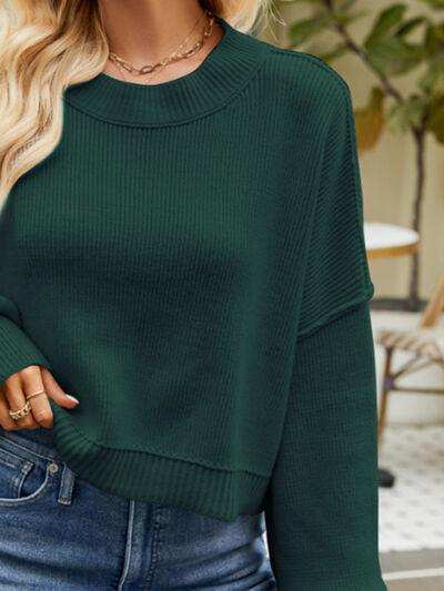 Round Neck Lantern Sleeve Sweater - Trendsi - Flyclothing LLC