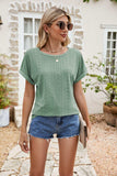 Full Size Round Neck Eyelet Short Sleeve Top - Trendsi - Flyclothing LLC
