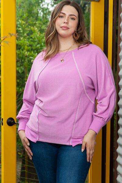 Plus Size Contrast Stitching Long Sleeve T-Shirt - Trendsi - Flyclothing LLC