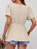 Swiss Dot Buttoned Petal Sleeve Peplum Blouse - Trendsi - Flyclothing LLC