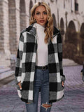 Plaid Collared Neck Coat with Pockets - Trendsi - Flyclothing LLC
