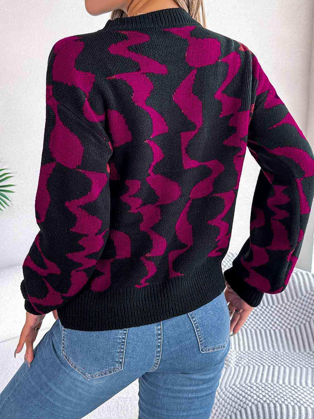 Round Neck Long Sleeve Sweater - Trendsi - Flyclothing LLC