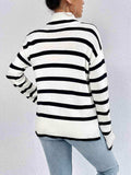 Striped Turtleneck Drop Shoulder Sweater - Trendsi - Flyclothing LLC