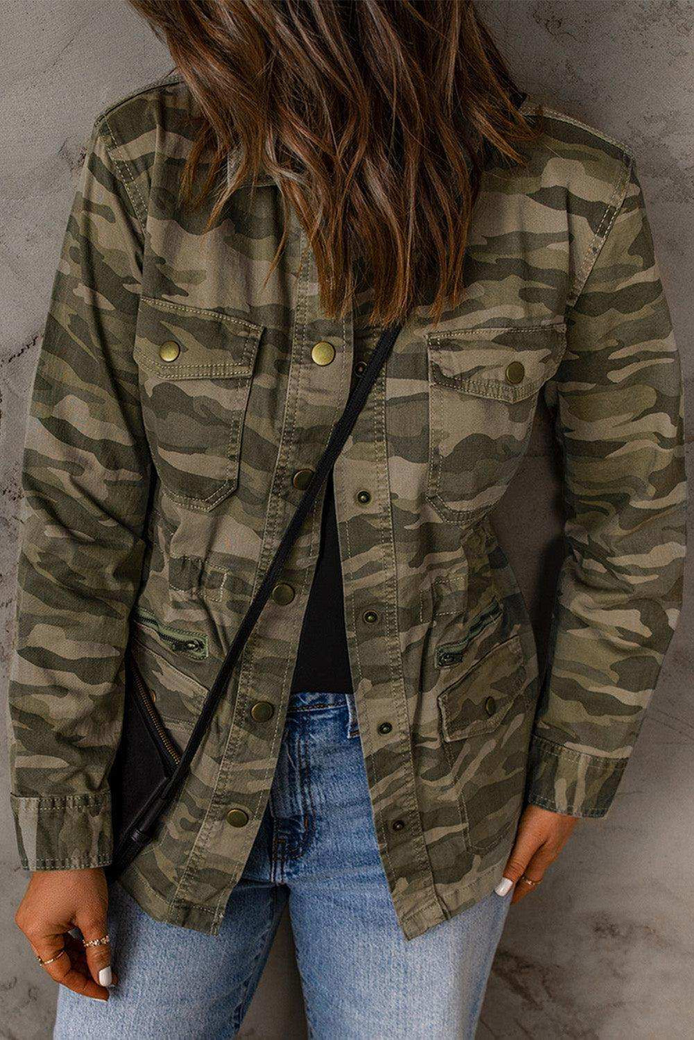 Camouflage Snap Down Jacket - Trendsi - Flyclothing LLC