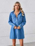 Pocketed Dropped Shoulder Mini Denim Dress - Trendsi - Flyclothing LLC