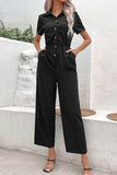 Collared Neck Short Sleeve Jumpsuit - Trendsi - Flyclothing LLC