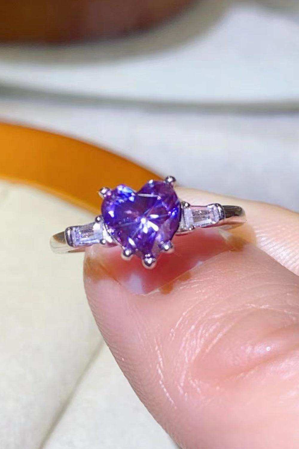 1 Carat Moissanite Heart-Shaped Platinum-Plated Ring in Purple - Trendsi - Flyclothing LLC