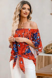 Tied Printed Off-Shoulder Half Sleeve Blouse - Trendsi - Flyclothing LLC