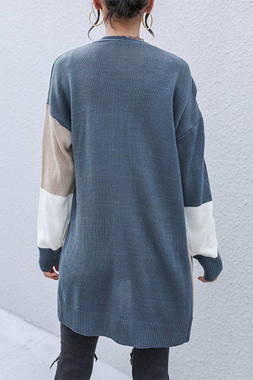 Color Block Dropped Shoulder Cardigan - Trendsi - Flyclothing LLC
