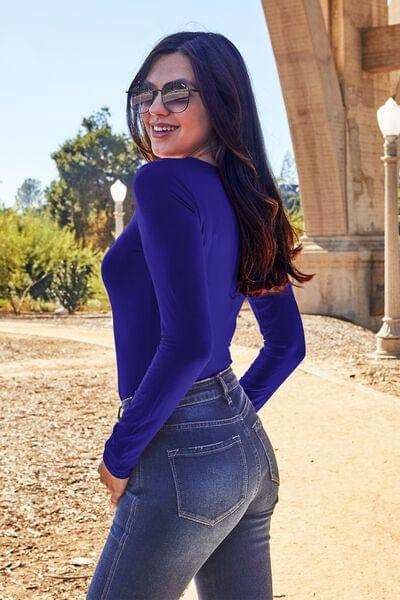 Basic Bae Full Size Round Neck Long Sleeve Bodysuit - Trendsi - Flyclothing LLC