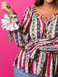 Striped Tie Neck Flounce Sleeve Babydoll Top - Trendsi - Flyclothing LLC