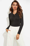 Half Button Round Neck Long Sleeve Bodysuit - Trendsi - Flyclothing LLC