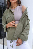 Drawstring Snap Down Dropped Shoulder Denim Jacket - Trendsi - Flyclothing LLC