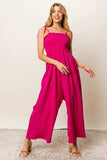 BiBi Texture Smocked Sleeveless Jumpsuit - Trendsi - Flyclothing LLC