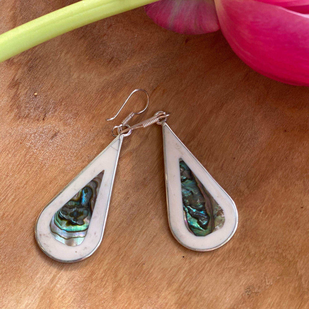 Teardrop Abalone and Mother of Pearl Drop Earrings - Artisana - Flyclothing LLC